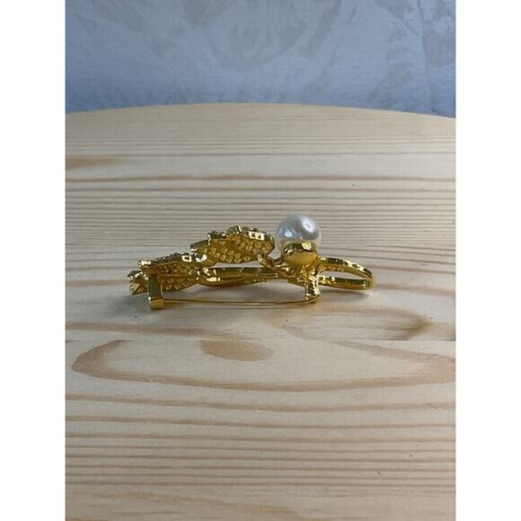 Gold-Tone Crystal Tulip Brooch With Pearl Accent - Picture 3 of 3